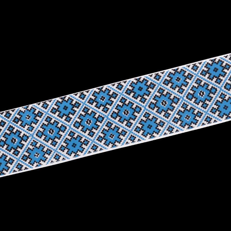 Репсова стрічка з малюнком Орнамент, 40 мм, Синя (LEN-054907)