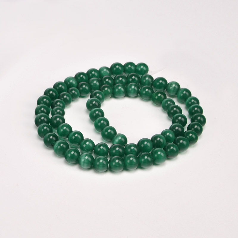 Намистини Котяче око, Синт. камінь, 6 мм, Смарагдові, Круглі (BUS-054235)