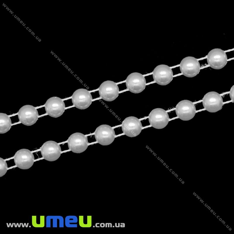 Полубусіни на ниті, Перли, 8 мм, Білі (KAB-019739)