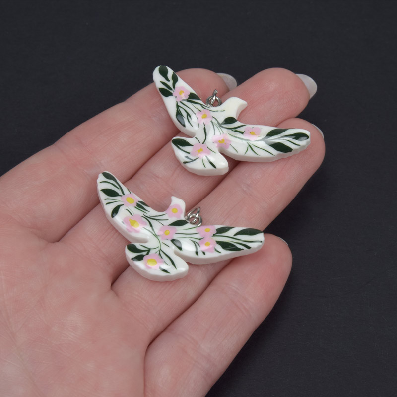 Подвеска Горлица из полимерной глины, 40х20 мм, С рисунком (POD-059385)