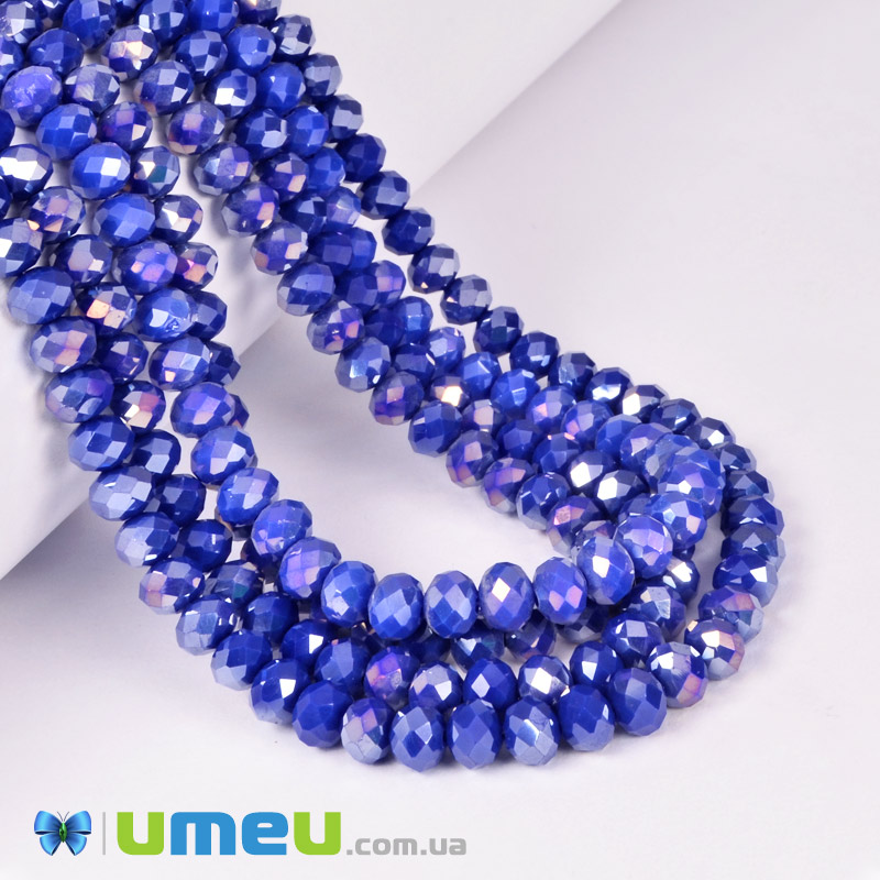 Намистини ронделі, 6х5 мм, Сині (BUS-049342)