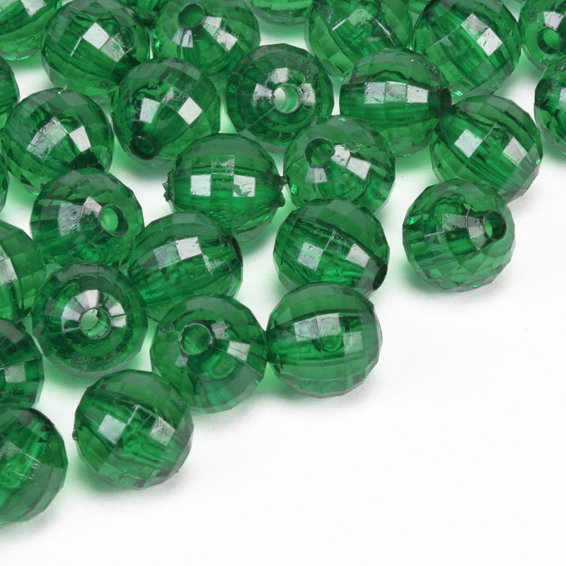 Намистини акрилові, Круглі грановані, 9,5 мм, Зелені (BUS-059747)