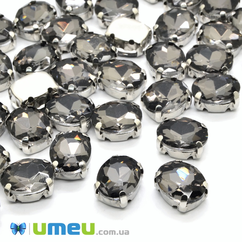 Шатон овальний 14х10 мм, Темне срібло, Сірий (KAB-052806)