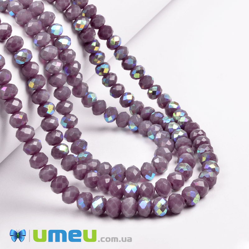 Намистини ронделі, 6х5 мм, Бузкові АВ (BUS-049345)