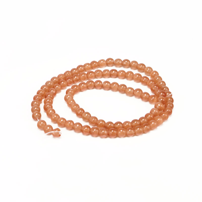 Намистини Котяче око, Синт. камінь, 4 мм, Помаранчеві, Круглі (BUS-054272)