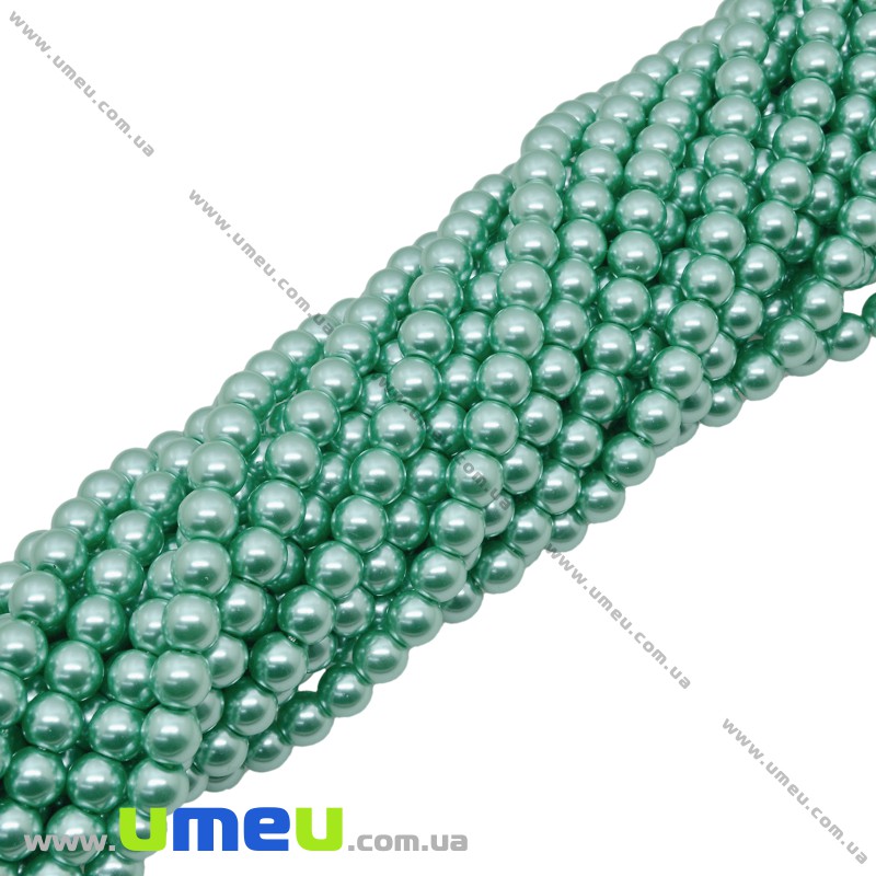 Бусины стеклянные Жемчуг Premium, 6 мм, Мятные, Круглые (BUS-034130)