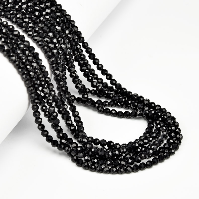 Намистини Агат чорний, Натур. камінь, 3 мм, Круглі грановані (BUS-056125)
