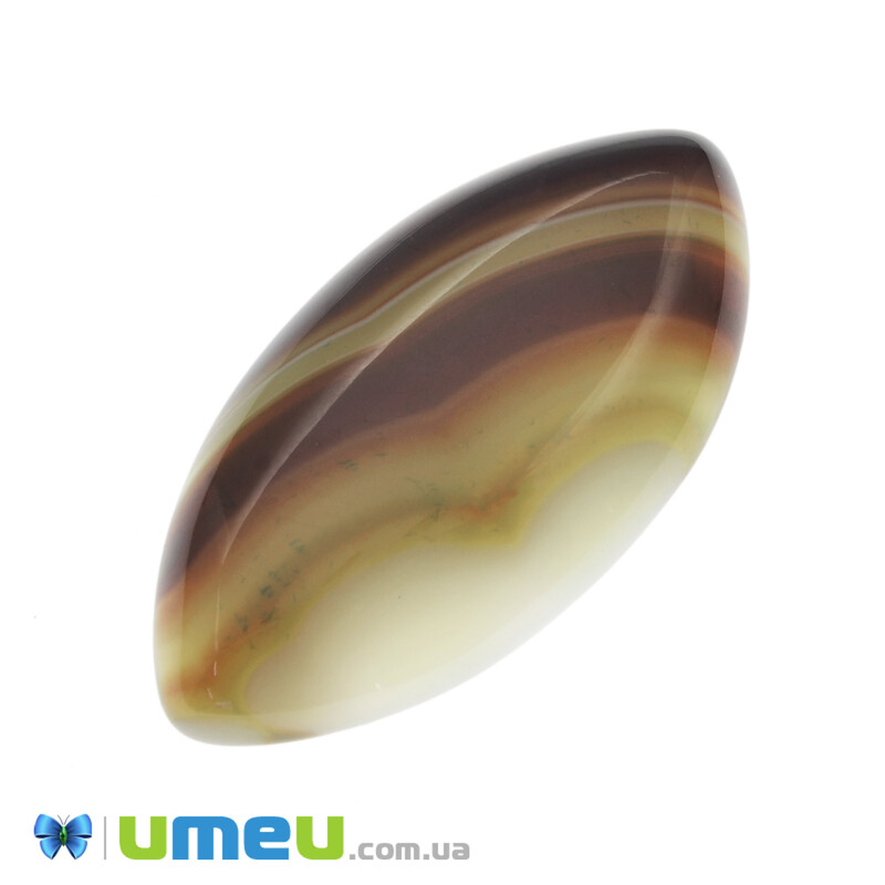 Кабошон нат. камінь Агат Бразильський коричневий, Човник, 40х20 мм (KAB-042775)