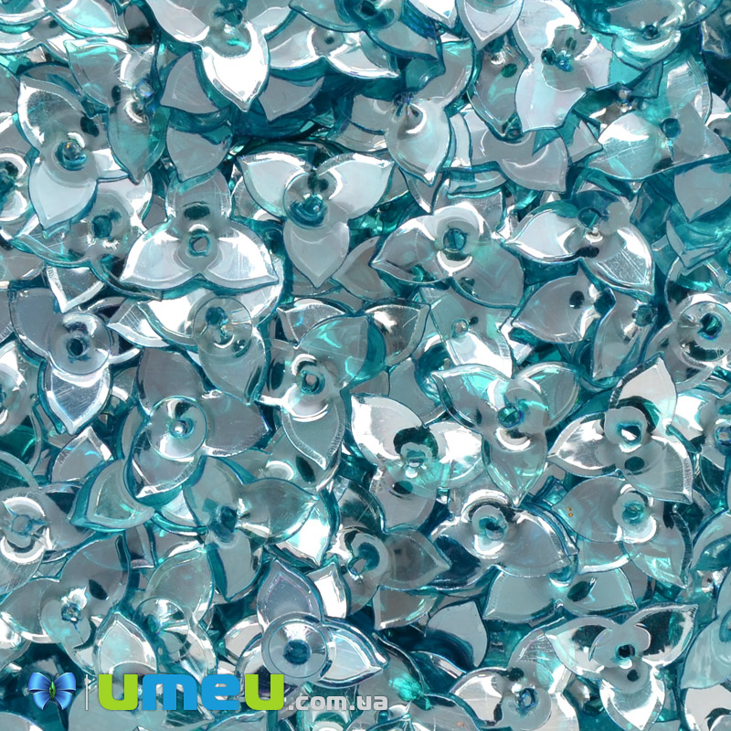 Паєтки Індія квіти, 10 мм, Бірюзові (PAI-041048)