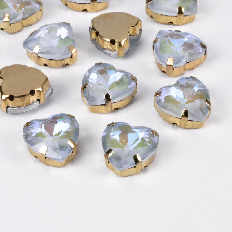 Шатон Серце 12х12 мм, Золото, Біло-блакитний (KAB-053041)