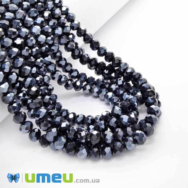 Намистини ронделі, 6х5 мм, Чорні (мокрий асфальт) (BUS-049265)