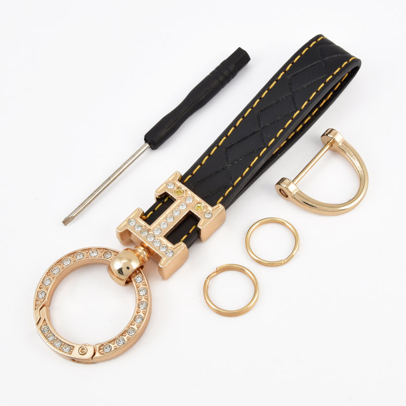 Брелок, 13х3,5 см, Черный, Искусственная кожа, Золото (OSN-058507)