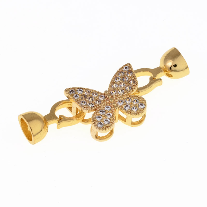 Застёжка, 39х13 мм, Латунь с покрытием 18 kt, Куб. цирконий (ZAM-055437)