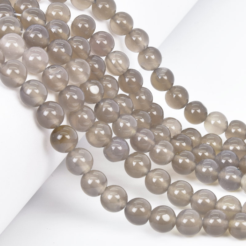 Намистини Агат сірий, Натур. камінь, 8 мм, Круглі (BUS-058087)