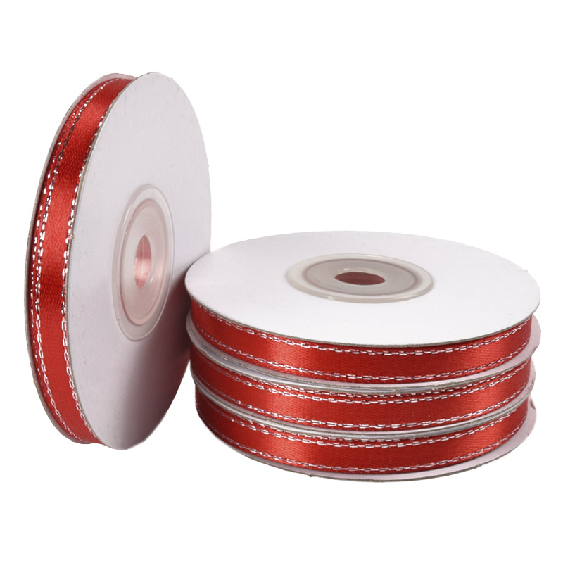 Атласная лента с люрексом, 6 мм, Красная с серебром (LEN-056811)