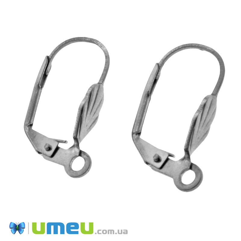 Швензи із нерж. сталі з французьким замком, 19х10 мм, Темне срібло (STL-049514)