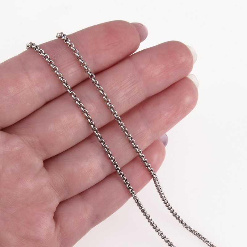 Цепь из нержавеющей стали, 2 мм, Темное серебро (ZEP-055309)