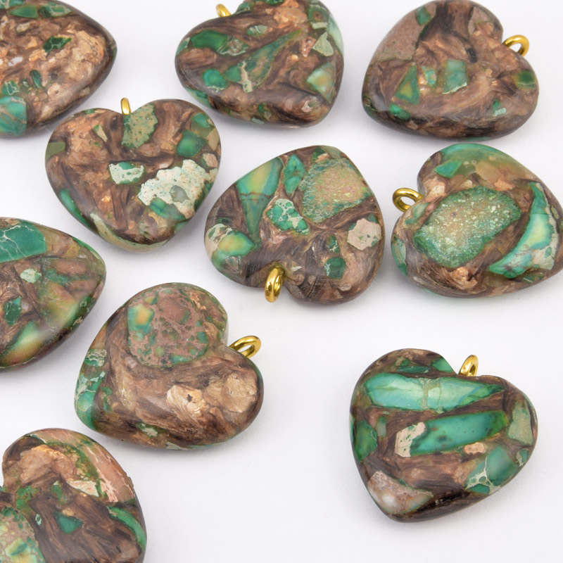 Підвіска Серце, Синт. камінь Яшма імператорська, 20х20 мм (POD-058555)