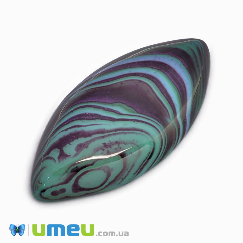 Кабошон нат. камінь Агат Бразильський фіолетово-зелений, Човен, 40х19,4 мм (KAB-042790)