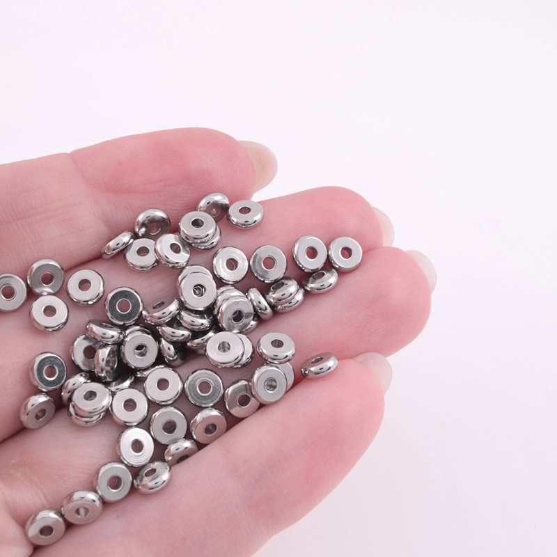 Намистини з нерж. сталі Круглі плоскі, 5х1,5 мм, Темне срібло (STL-055780)
