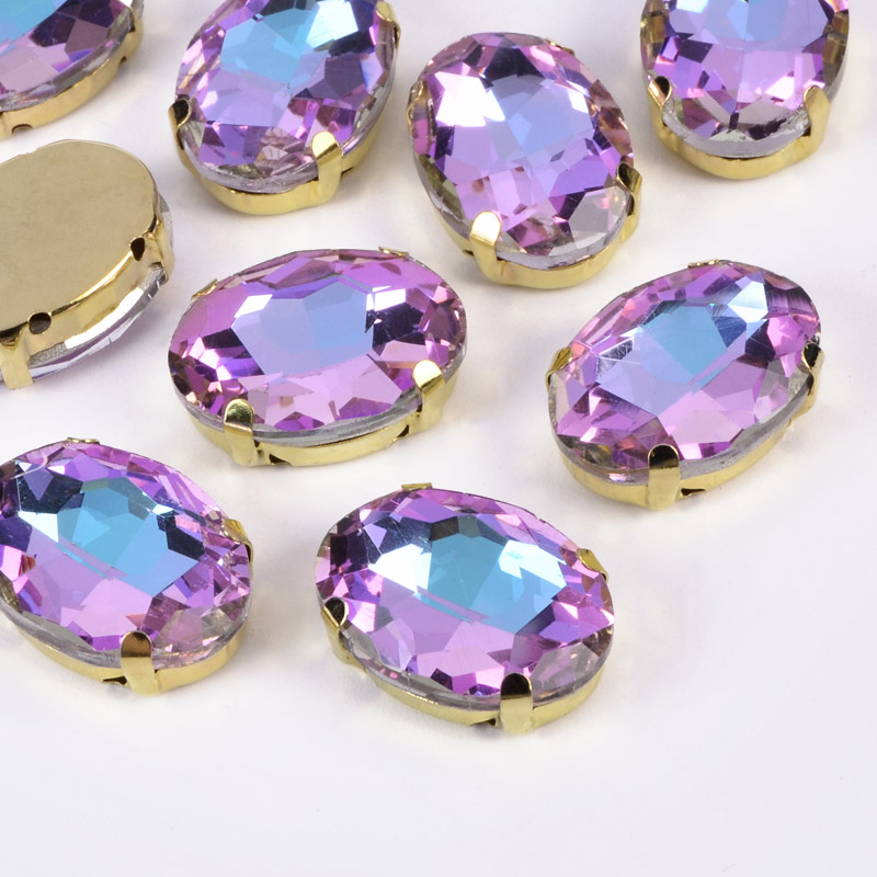 Шатон овальний 18х13 мм, Золото, Бузково-блакитний (KAB-052988)