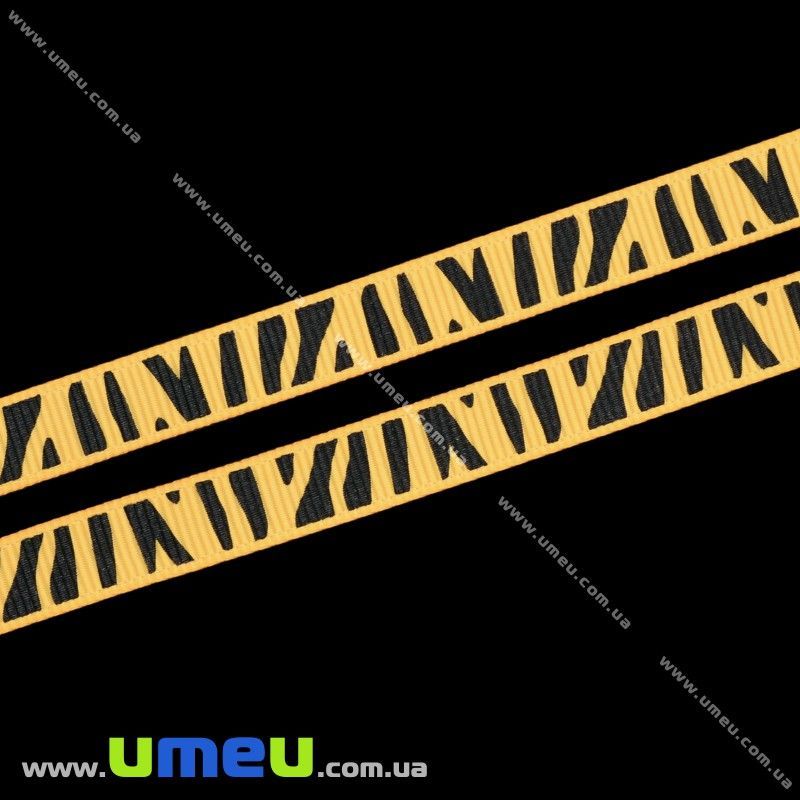 Репсова стрічка з малюнком Тигрова, 10 мм, Помаранчева (LEN-012786)