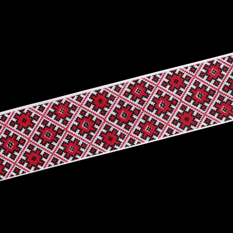 Репсова стрічка з малюнком Орнамент, 40 мм, Червона (LEN-054908)