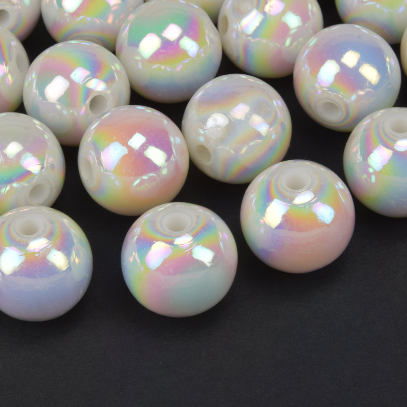 Бусины пластиковые радужные Круглые, 16 мм, Белые (BUS-060801)