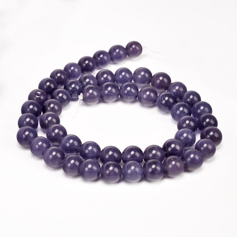 Намистини Котяче око, Синт. камінь, 8 мм, Аметистові, Круглі (BUS-054231)