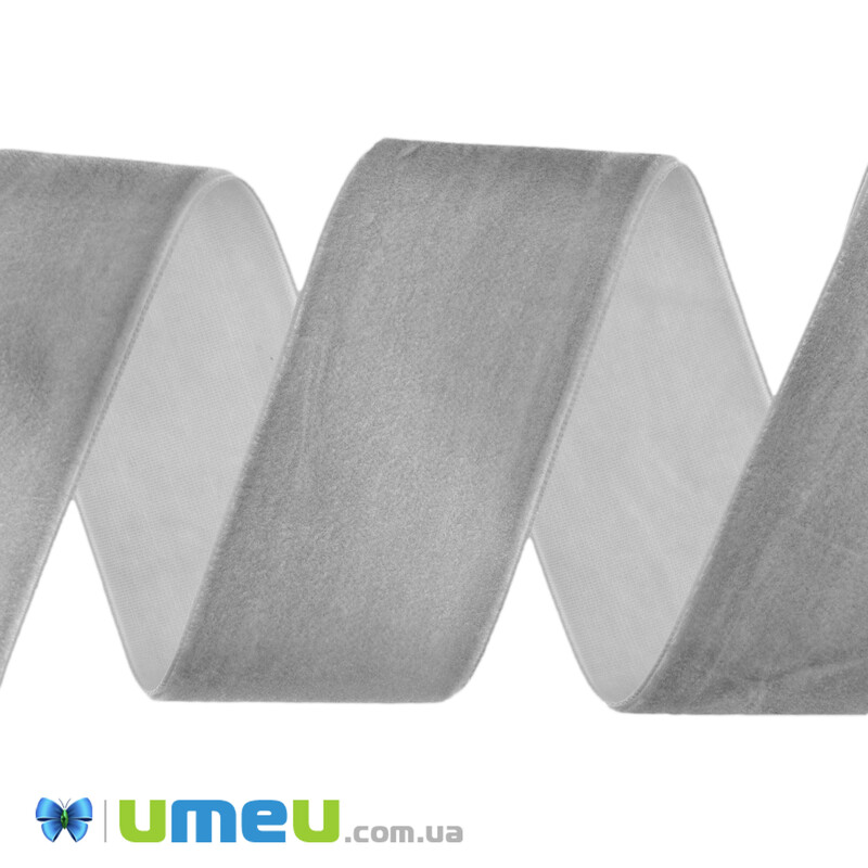 Стрічка оксамитова, 38 мм, Сіра (LEN-042196)