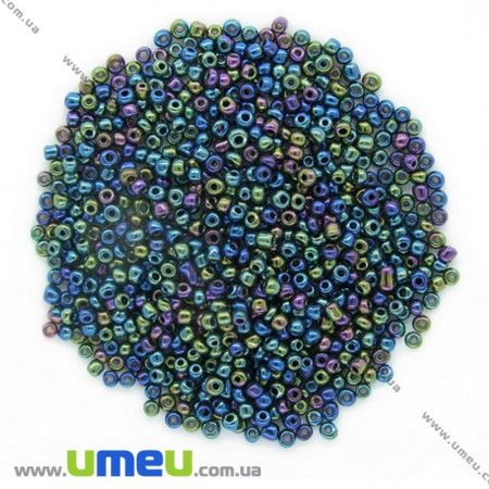 Бісер китайський середній, 8/0, Ірис синій перламутровий, 3 мм (BIS-007979)