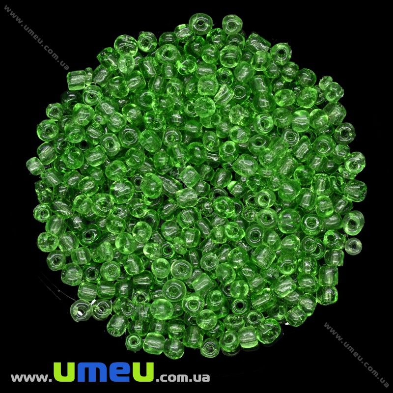 Бісер китайський великий, 6/0, Зелений прозорий, 4 мм (BIS-015644)