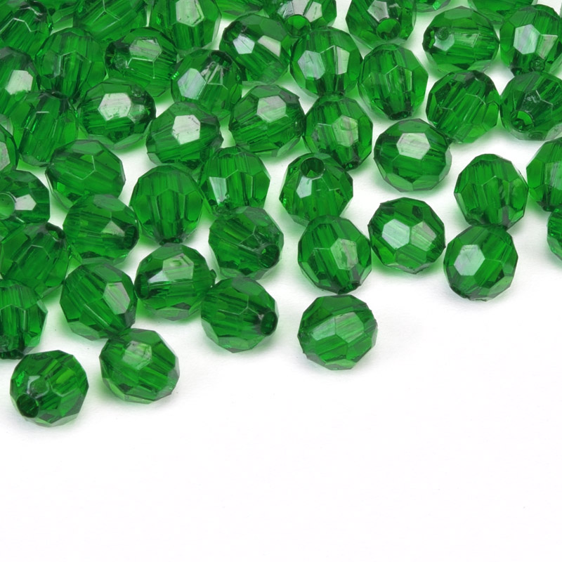 Бусины акриловые, Круглые граненые, 6 мм, Зеленые (BUS-059733)