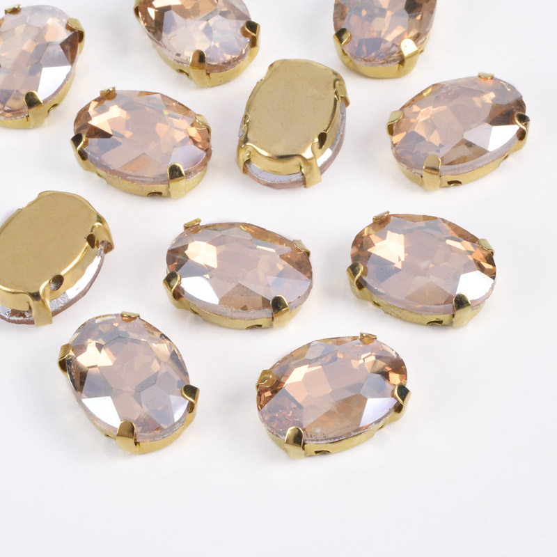 Шатон овальний 14х10 мм, Золото, Бежевий (KAB-052984)