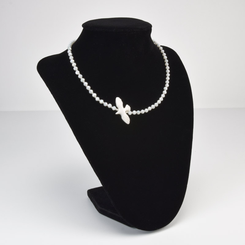 Чокер с горлицей, Бусины стеклянные, 39 см, Нерж сталь (BUS-059018)