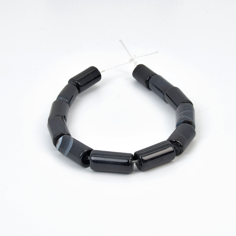 Бусины Агат черный, Натур. камень, 14-17 мм, Боченок, 19 см (BUS-058149)