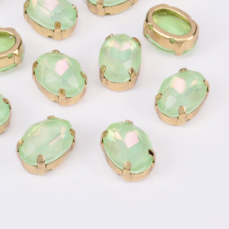 Шатон овальний 14х10 мм, Золото, Салатовий (KAB-052960)