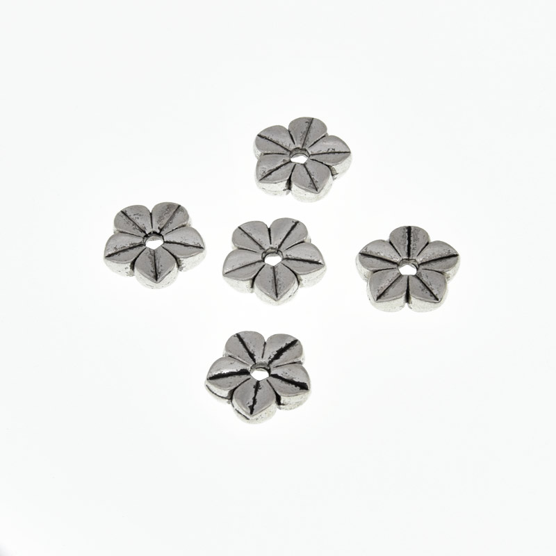 Намистини мет. плоскі Квітка, 11х3 мм, Античне срібло (BUS-032690)