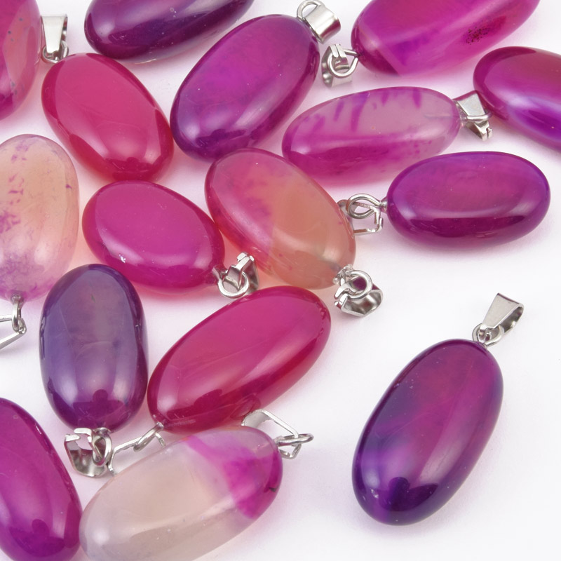 Подвеска Овал, Натур. камень Агат розовый, 21-32 мм (POD-058623)