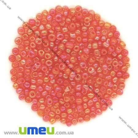 Бисер китайский крупный, 6/0, Оранжевый АВ прозрачный, 4 мм (BIS-008639)