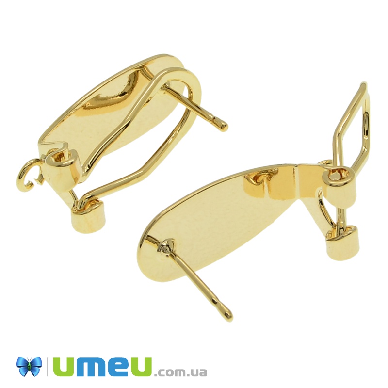 Пусеты с защелкой, С площадкой, Латунь с позолотой 18К, Золото, 23х9 мм (OSN-037656)