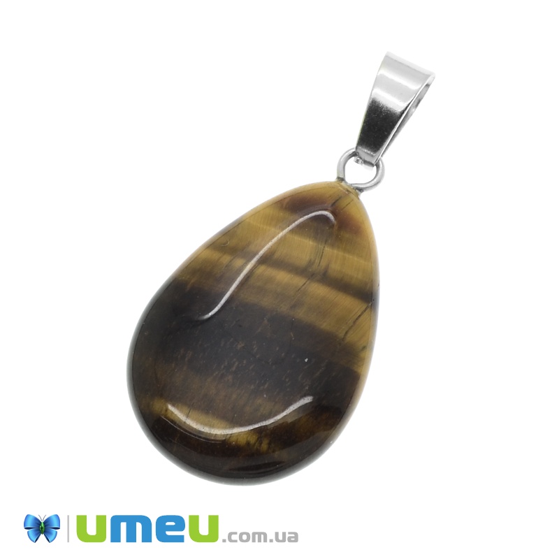 Подвеска Капля плоская, Натур. камень Тигровый глаз, 27х16 мм (POD-037501)