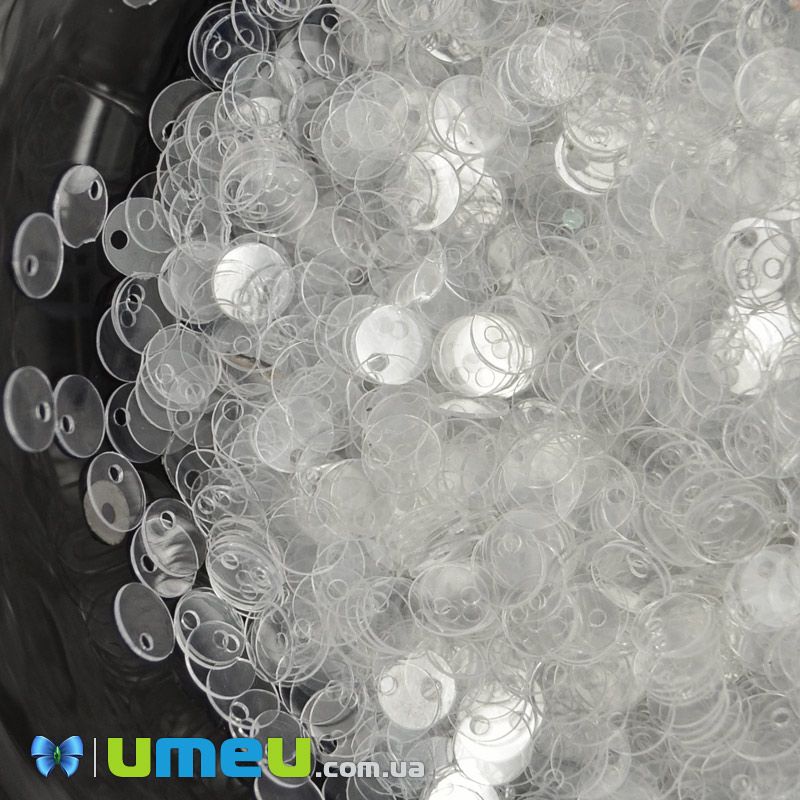 Пайетки Индия круглые плоские (смещённое отверстие), 5 мм, Прозрачные (PAI-041817)