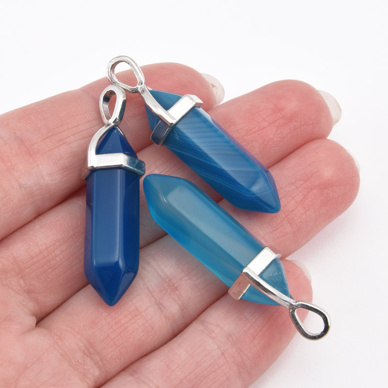 Підвіска Кристал, Натур. камінь Агат синій, 39х8 мм (POD-058619)