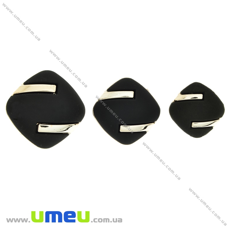 Пуговица пластиковая на ножке Матовая черная, 25х25 мм, Светлое золото (PUG-021449)