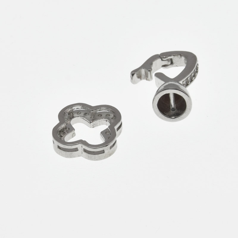 Застібка, 23х12 мм, Латунь з покриттям Родій, Куб. цирконій (ZAM-058449)