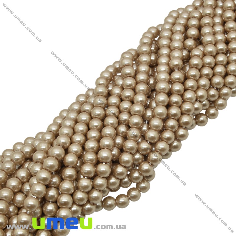 Бусины стеклянные Жемчуг Premium, 6 мм, Бежевые, Круглые (BUS-034125)