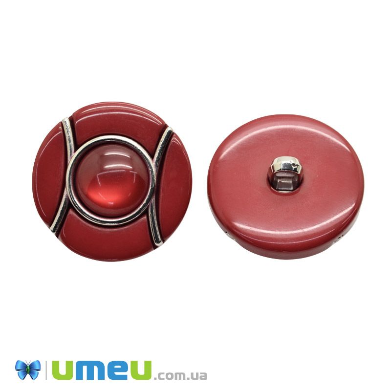 Гудзик пластиковий на ніжці тонований Круглий, 30 мм, Червоний (PUG-046322)