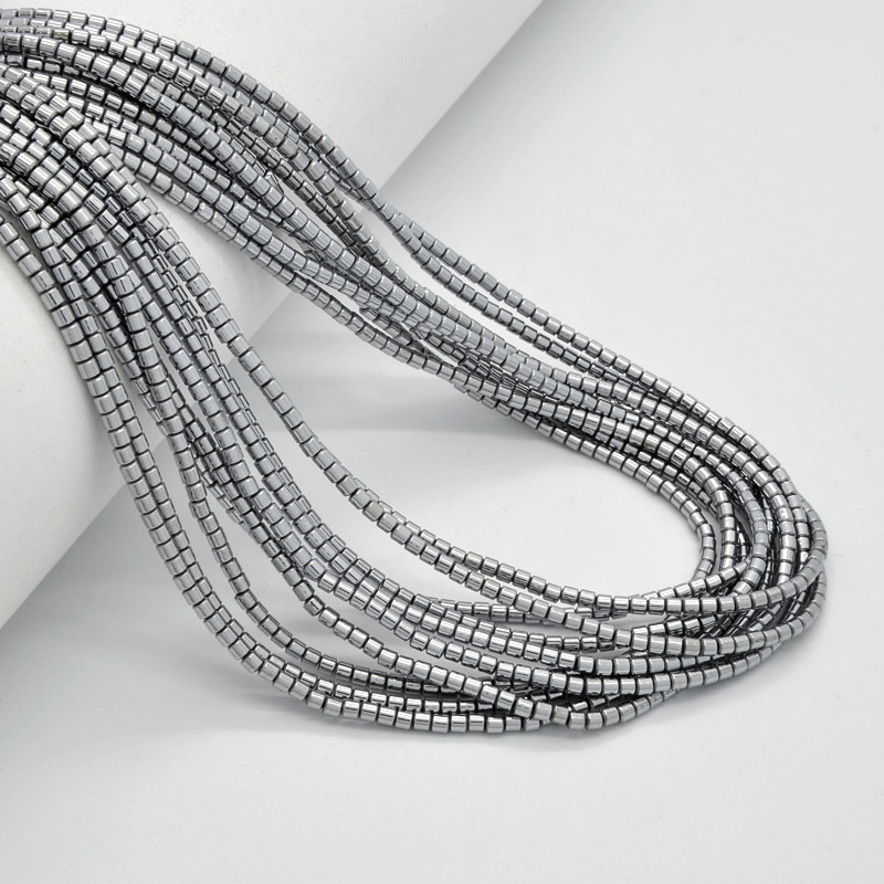 Намистини Гематит, Натур. камінь, 2х2, 1 мм, Циліндр, З покриттям, Сріблясті (BUS-051766)