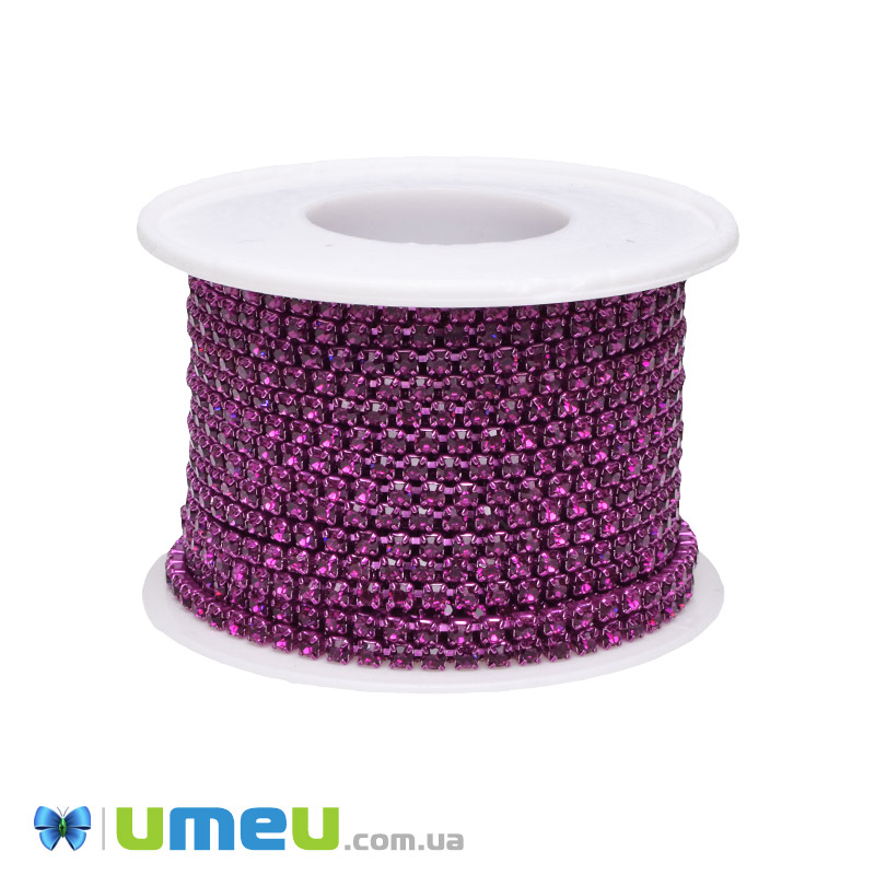 Стразовая цепь SS8,5 (2,6 мм), Малиновая, Стразы стеклянные малиновые (ZEP-049303)
